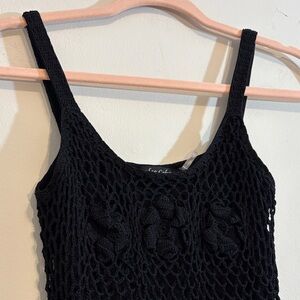 Y2K Floral Crochet Overlay Stretchy Stringy Tassel Tank, Cool Unique 90s, M